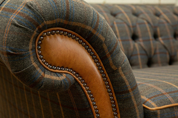 Design Chesterfield 3 Seater Fabric Couch Gray Upholstery Sofas Sofa England 225cm