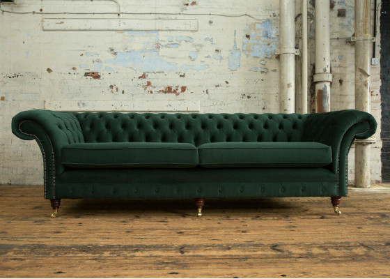 Green Chesterfield Textile Leather Sofa Couch Upholstery Big Seat Pad xxl 265cm new