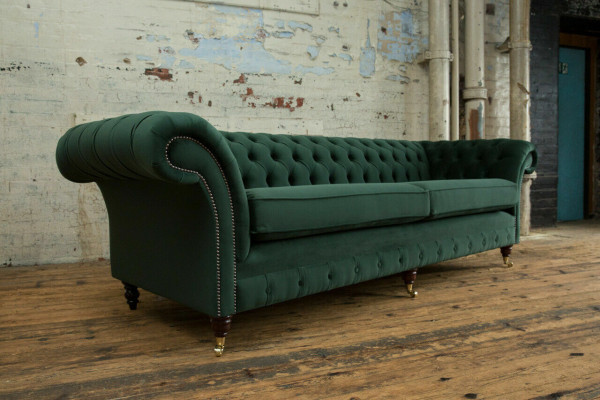 Green Chesterfield Textile Leather Sofa Couch Upholstery Big Seat Pad xxl 265cm new