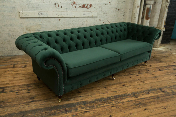 Green Chesterfield Textile Leather Sofa Couch Upholstery Big Seat Pad xxl 265cm new