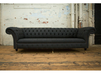 Black Chesterfield Textile Leather Sofa Couch Upholstery Big Seat Pad xxl 265cm Black Chesterfield Textile Leather Sofa Couch Upholstery Big Seat Pad xxl 265cm