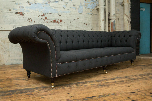 Black Chesterfield Textile Leather Sofa Couch Upholstery Big Seat Pad xxl 265cm