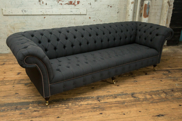 Black Chesterfield Textile Leather Sofa Couch Upholstery Big Seat Pad xxl 265cm
