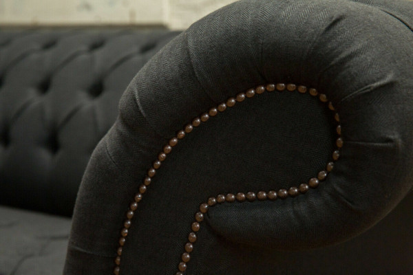 Black Chesterfield Textile Leather Sofa Couch Upholstery Big Seat Pad xxl 265cm