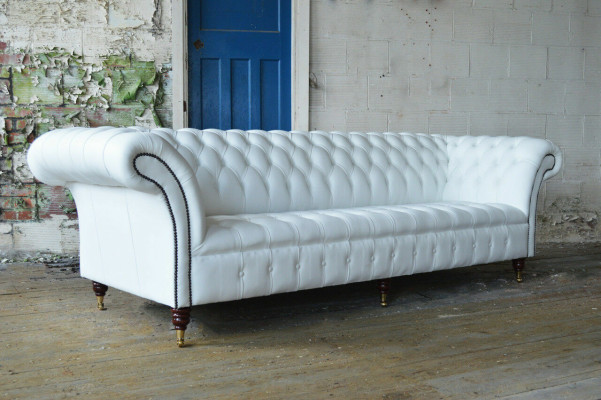 Classic Chesterfield Couch 4 Seater Sofa Couch Velvet Leather Design big White