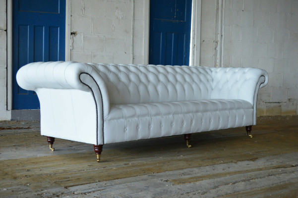 Classic Chesterfield Couch 4 Seater Sofa Couch Velvet Leather Design big White