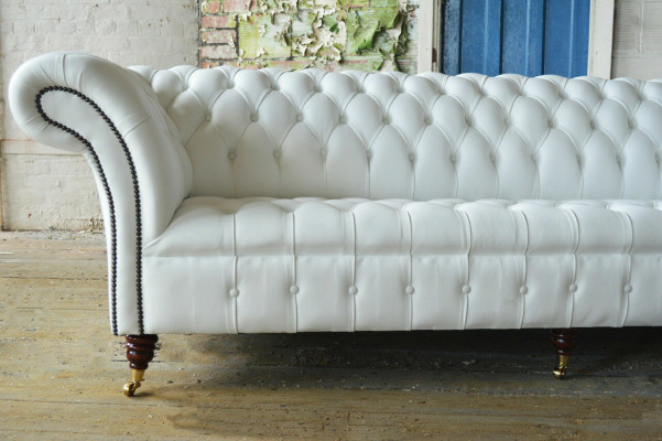 Classic Chesterfield Couch 4 Seater Sofa Couch Velvet Leather Design big White