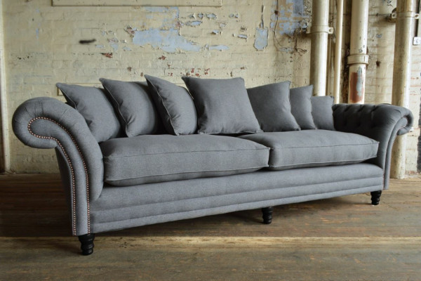 Classic Chesterfield Couch 4 Seater Sofa Couch Velvet Leather Design Gray 265cm