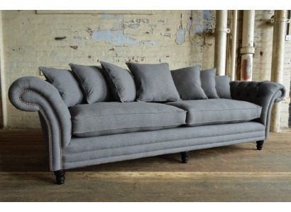 Classic Chesterfield Couch 4 Seater Sofa Couch Velvet Leather Design Gray 265cm