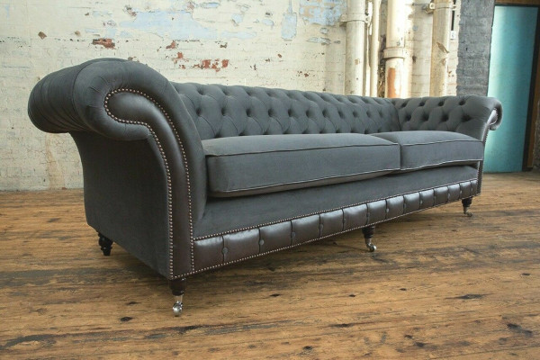 Classic Chesterfield Couch 4 Seater Sofa Couch Velvet Leather Design Black new