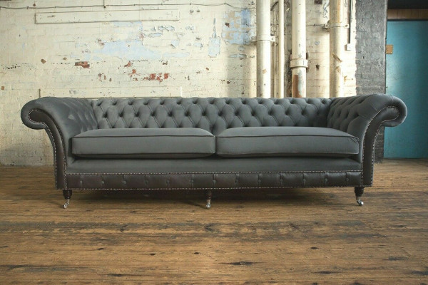 Classic Chesterfield Couch 4 Seater Sofa Couch Velvet Leather Design Black new