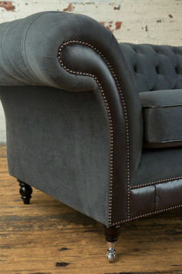 Classic Chesterfield Couch 4 Seater Sofa Couch Velvet Leather Design Black new
