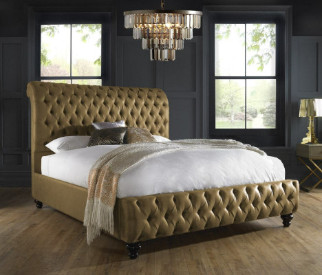 Gold Luxury Velvet Textile England Bed Double Design Chesterfield 160x200cm Beds