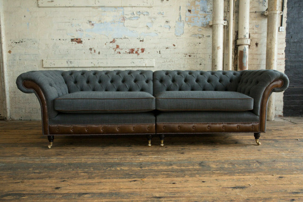 Chesterfield Sofa Couch Upholstery Sofas Couches Four Seater Fabric 265cm Seat Pad