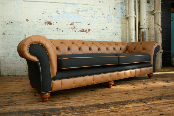 Brown Chesterfield Couch 4 Seater Sofa Couches Velvet Leather Design