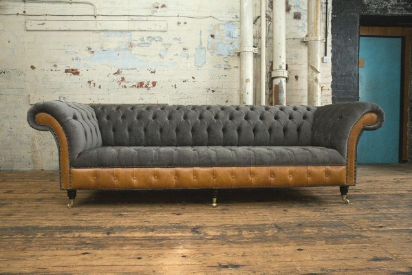 Gray-brown Chesterfield Couch Designer 4-Seater Luxury Couches