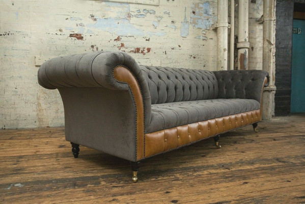 Gray-brown Chesterfield Couch Designer 4-Seater Luxury Couches