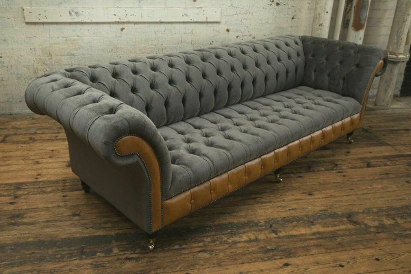 Gray-brown Chesterfield Couch Designer 4-Seater Luxury Couches