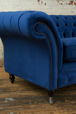 Classic Chesterfield Couch 4 Seater Sofa Couch Velvet Leather Blue Design Upholstery