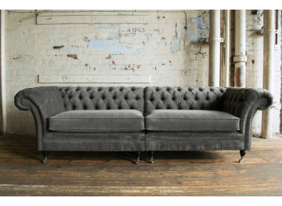 Classic Chesterfield Sofa 4 Seater Design Sofas Upholstery Couches Leather Brown