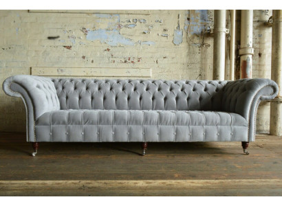Classic Chesterfield Sofa 4 Seater Sofas Couches Leather Gray Design Upholstery
