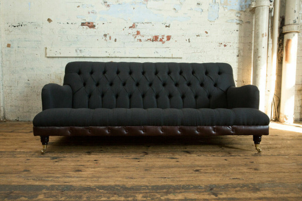 Classic Chesterfield Couch 3 Seater Sofa Couch Velvet Leather Blue Design Upholstery