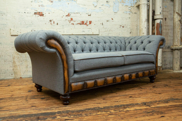Gray-brown Chesterfield Couch Designer Living room 3-Seater Sofa