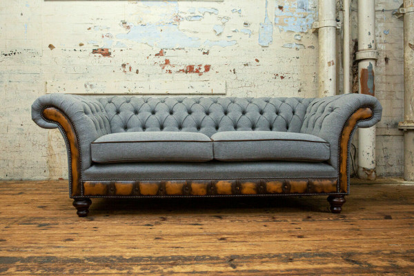 Gray-brown Chesterfield Couch Designer Living room 3-Seater Sofa