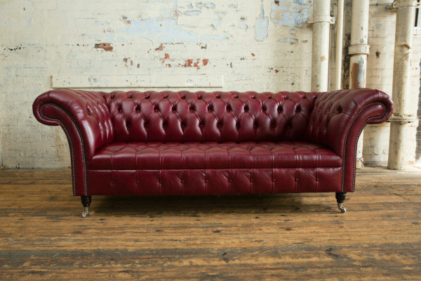 Red Chesterfield three-seater designer 3-seater sofa luxury couch