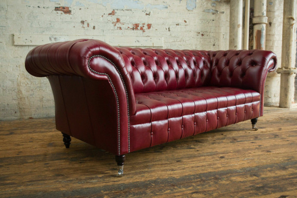 Red Chesterfield three-seater designer 3-seater sofa luxury couch