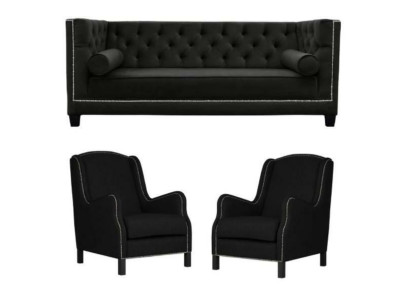 Black Sofa Set Three Seater Armchair Upholstery Couches Suite 3+1+1