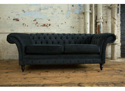 Stylish Black Chesterfield Sofa Designer 3-Seater Luxury Couch Stylish Black Chesterfield Sofa Designer 3-Seater Luxury Couch