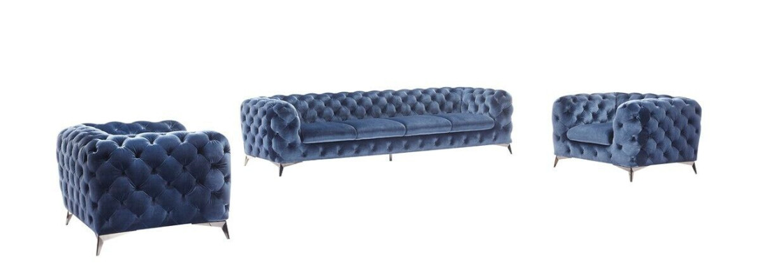 Blue e Chesterfield Couch Upholstery Suite Textile 2+2 designer Furniture