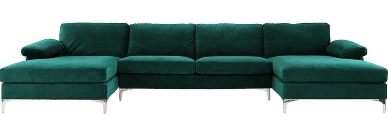 Green U-shape Corner sofa Living landscape Couch Corner suite Design