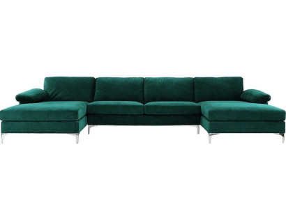 Green U-shape Corner sofa Living landscape Couch Corner suite Design