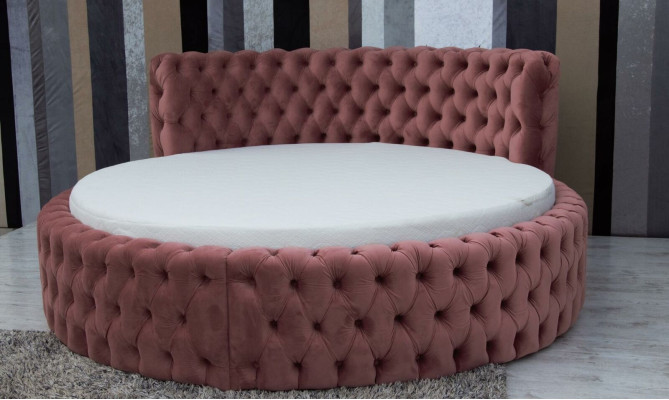 Round Velvet Bed Chesterfield Luxury Upholstery Round Beds Textile Fabric Hotel new