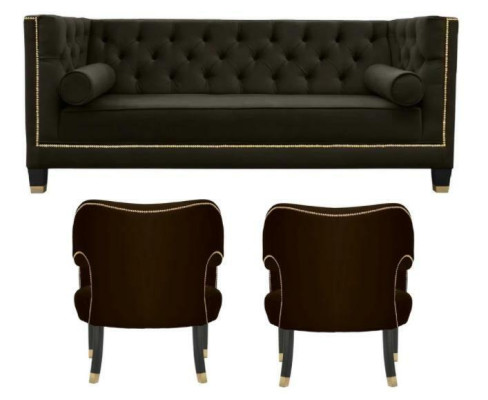 Chesterfield Armchair Black xxl Big Textile Fabric Couches Furniture Upholstery Suite