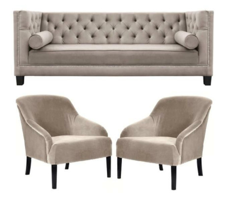 Chesterfield Beige Armchair Luxury Furniture Sets Textile Fabric Couches Group new