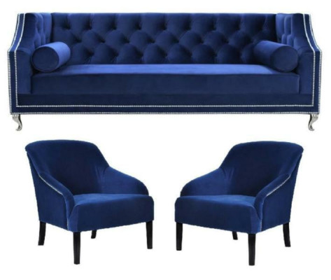 Blue e Chesterfield Armchair Blue xxl Textile Fabric Couches Group Furniture Suite