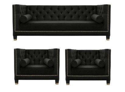 Black Living room Sofa set Chesterfield Armchair three-seater 3-piece Black Living room Sofa set Chesterfield Armchair three-seater 3-piece
