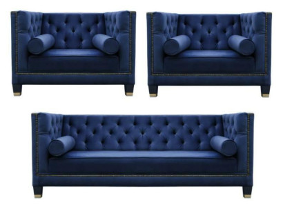 Chesterfield Blue e Sofa set 3-piece set Couch Sets Seat Upholstery Group