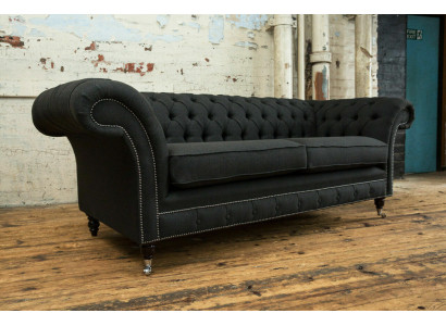 Black Modern Three Seater Chesterfield Luxury 3 Seater Sofa