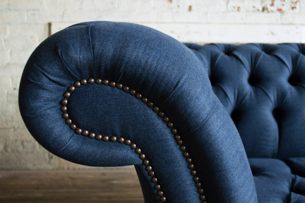 Blue Textile Chesterfield 4-Seater Designer Upholstery Sofa