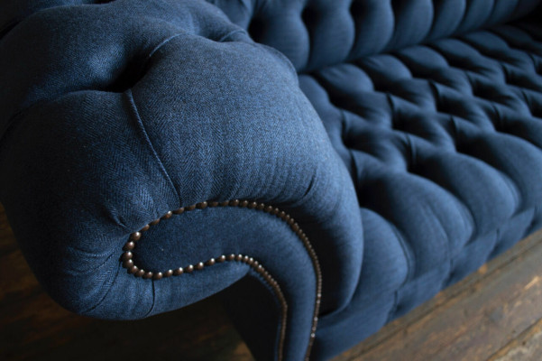 Blue Textile Chesterfield 4-Seater Designer Upholstery Sofa