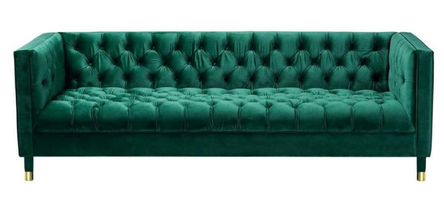 Green Chesterfield 4-Seater Luxury Sofa Textile Fabric Couches