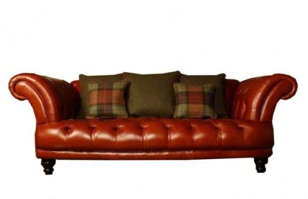 Brown Leather Chesterfield Sofa Couch Upholstery Fabric couchen Suite 3 Seater new