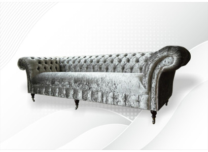Chesterfield Upholstery Couch Fabric Couches Sofa Seat Suite Velvet Silver 4 Seat