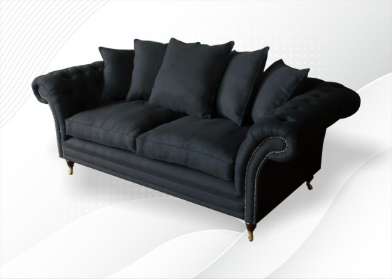 Sofa 3 Seater Classic Design Sofas Upholstery Leather Modern Couches 3 Seater Black