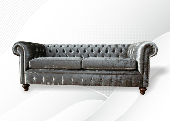 Three Seater Sofa 3 Seat Couch Chesterfield Upholstery Seat Suite Velvet Gray Velvet