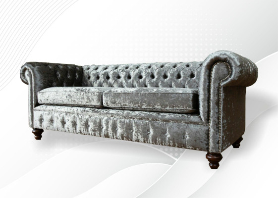 Three Seater Sofa 3 Seat Couch Chesterfield Upholstery Seat Suite Velvet Gray Velvet